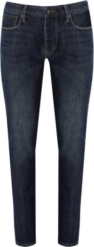 Emporio Armani Donkerblauwe Slim Fit Jeans met Metalen Logo Blauw Heren