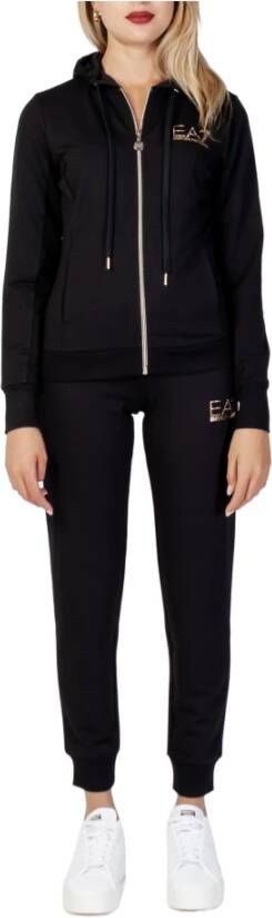 Emporio Armani EA7 Zwarte hooded pak met klein logo Black Dames