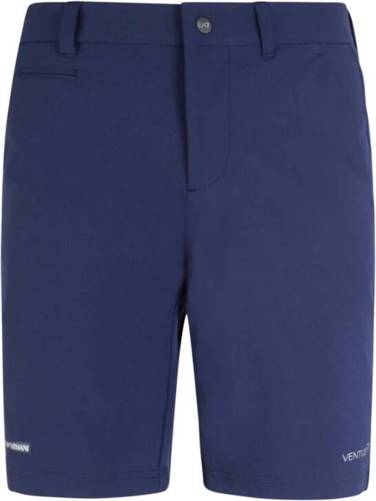Emporio Armani EA7 Blauwe Elastische EA7 Bermuda Shorts Blauw Heren