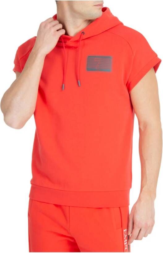 Emporio Armani EA7 Mouwloze Heren Hoodie Rood Losse Pasvorm Red Heren