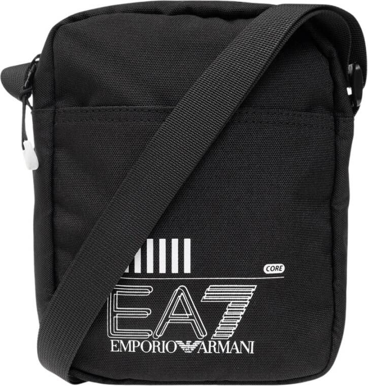 Emporio Ar i EA7 Kleine zwarte nylon schoudertas met verstelbare band Zwart