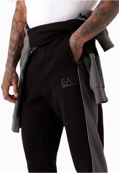 Emporio Armani EA7 Zwarte katoenen joggingbroek met contrasterende zijstreep Black Heren