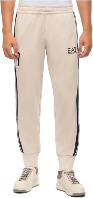 Emporio Armani EA7 Gestreepte Katoenen Gym Trainingsbroek Beige Heren