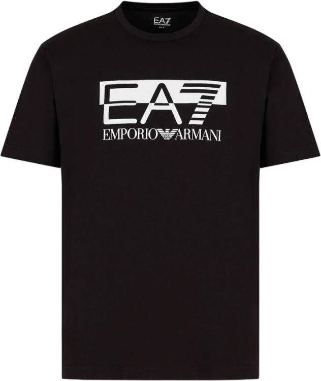 Emporio Armani EA7 Moderne katoenen jersey T-shirt met tweekleurig logo Black Heren