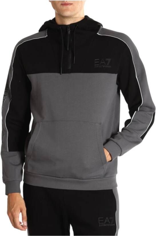 Emporio Armani EA7 Bicolor Half-Zip Sweatshirt met zijzakken Gray Heren