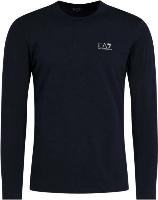 Emporio Armani EA7 Blauw T-shirt met lange mouwen van katoen en logo print Blue Heren