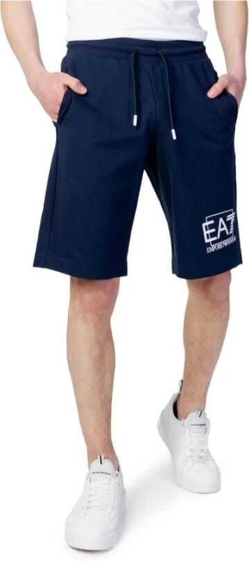 Emporio Armani EA7 Blauwe Katoenen Shorts met Contrastlogo Blue Heren