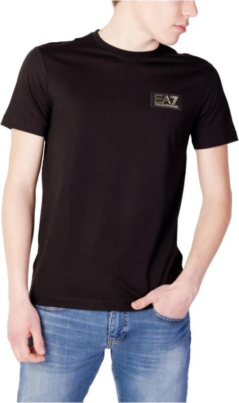 Emporio Armani EA7 Zwart Katoenen T-shirt Korte Mouw Black Heren