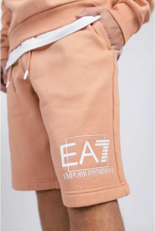 Emporio Armani EA7 Out Of The Box Logo Sweat Short Cafe Creme Oranje Heren