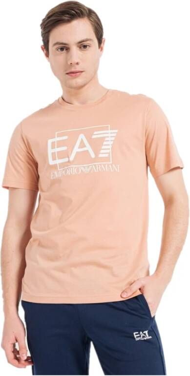 Emporio Armani EA7 Out Of The Box Logo T-Shirt Senior Cafe Creme Roze Heren