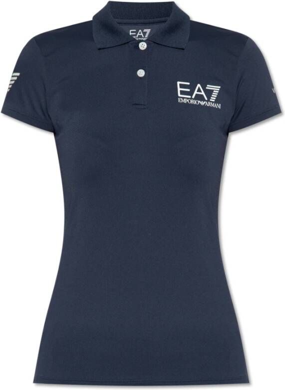 Emporio Armani EA7 Polo shirt met logo Blue Dames