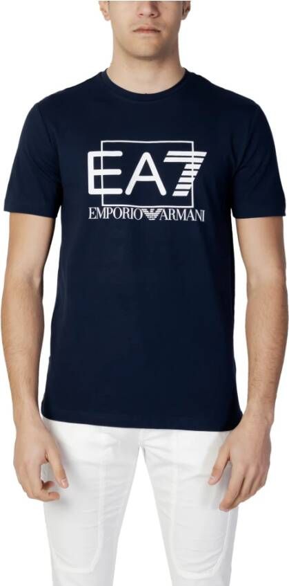 Emporio Armani EA7 Blauwe Print Ronde Hals T-shirt Blue Heren