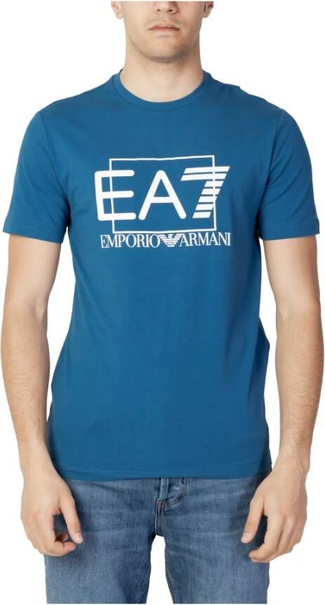 Emporio Armani EA7 Blauwe Print Ronde Hals T-shirt voor Heren Blue Heren