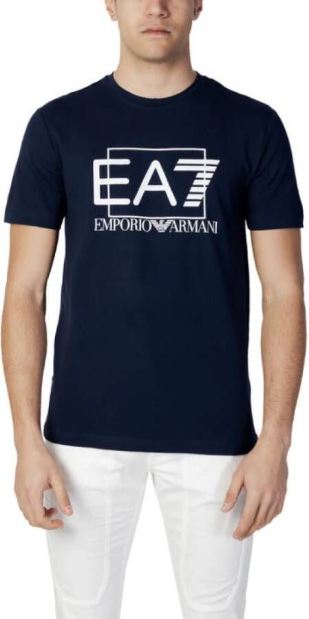 Emporio Armani EA7 Blauwe Print Ronde Hals T-shirt Blue Heren