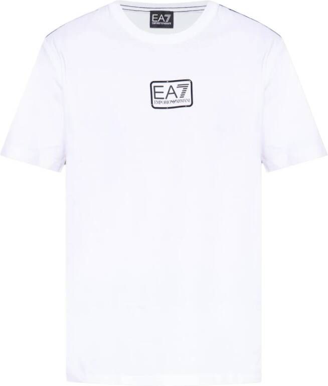 Emporio Armani EA7 Heren T-shirt van katoen met logo Wit Heren