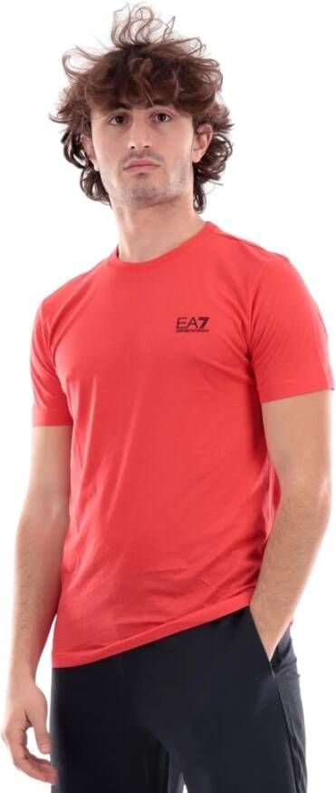 Emporio Armani EA7 Rode effen ronde hals T-shirt voor heren Red Heren