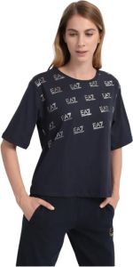 Emporio Armani EA7 Tee Shirt Coton à Logo Printé Blauw Dames