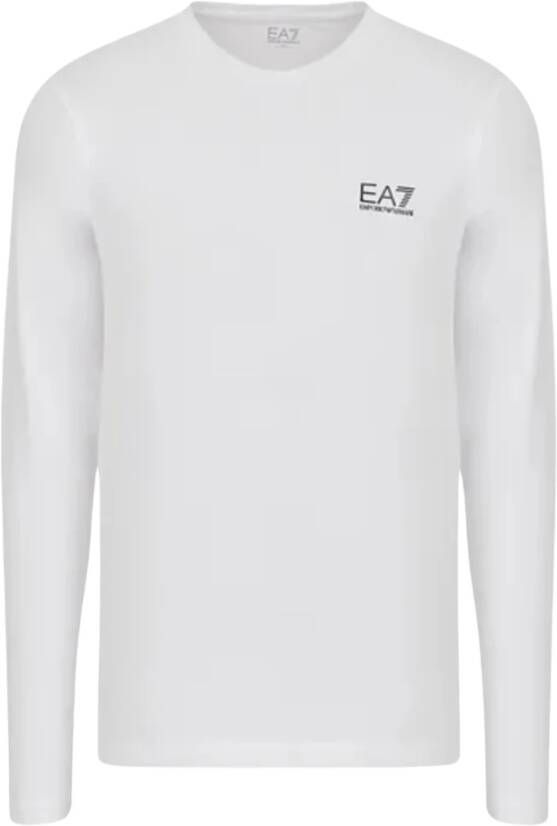 Emporio Ar i EA7 Witte katoenen T-shirt met lange mouwen en EA7-logo White