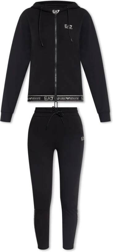 Emporio Armani EA7 Zwarte Jumpsuit met Lange Mouwen en Ritssluiting Black Dames