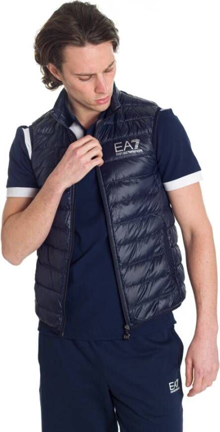 Emporio Armani EA7 Gedrukt Logo Donzen Vest voor Heren Blauw Heren