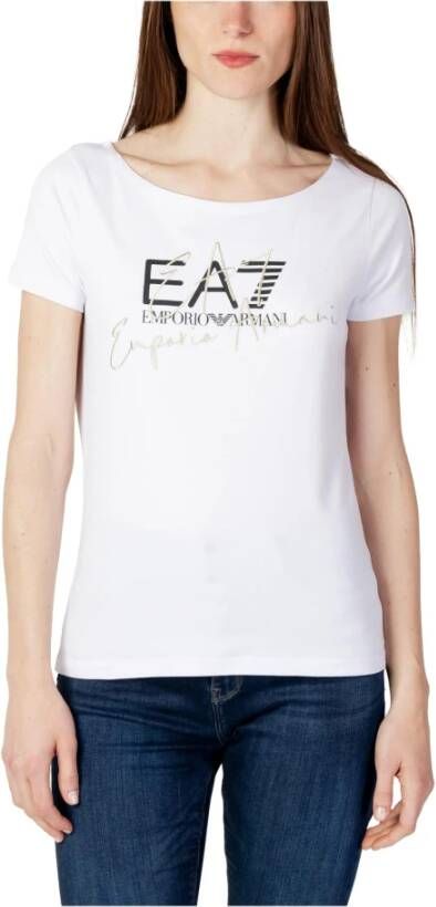 Emporio Armani EA7 Slim Fit Katoenen Jersey T-Shirt White Dames