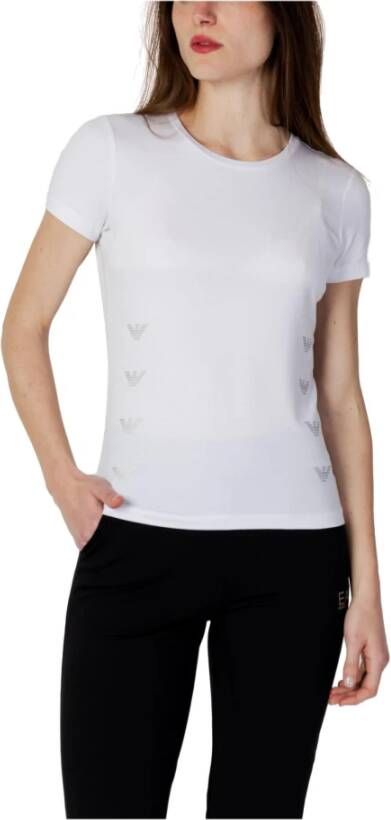 Emporio Armani EA7 Katoenen en Modale Logo Print T-shirt White Dames
