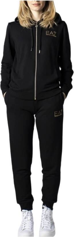 Emporio Armani EA7 Zwarte hooded pak met klein logo Black Dames