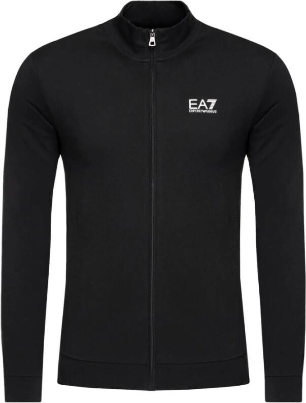 Emporio Armani EA7 Zwarte Katoenen Heren Sweatshirt met Hoge Kraag Zwart Heren