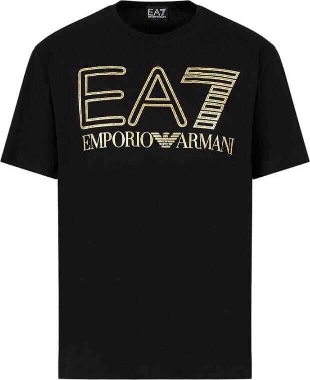 Emporio Armani EA7 Gouden Print Ronde Hals T-shirt Yellow Heren