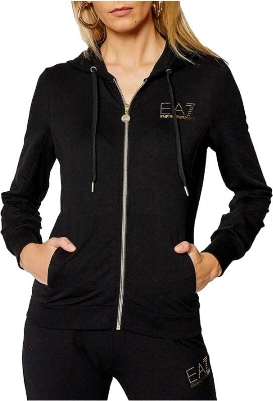 Emporio Armani EA7 Zwarte hooded pak met klein logo Zwart Dames