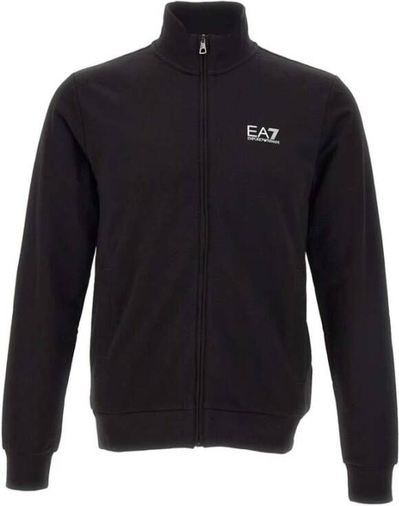 Emporio Armani EA7 Zwarte Katoenen Heren Sweatshirt met Hoge Kraag Zwart Heren