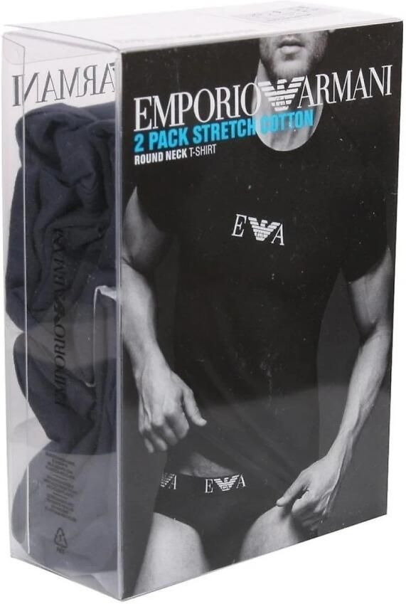 Emporio Armani 2 Stretch T-shirt Pak Blauwe Tinten Slim Fit Blue Heren