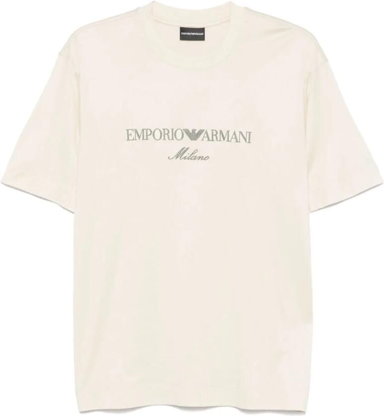 Emporio Armani Minimal Crewneck T-shirt Ivory Grey Logo White Heren