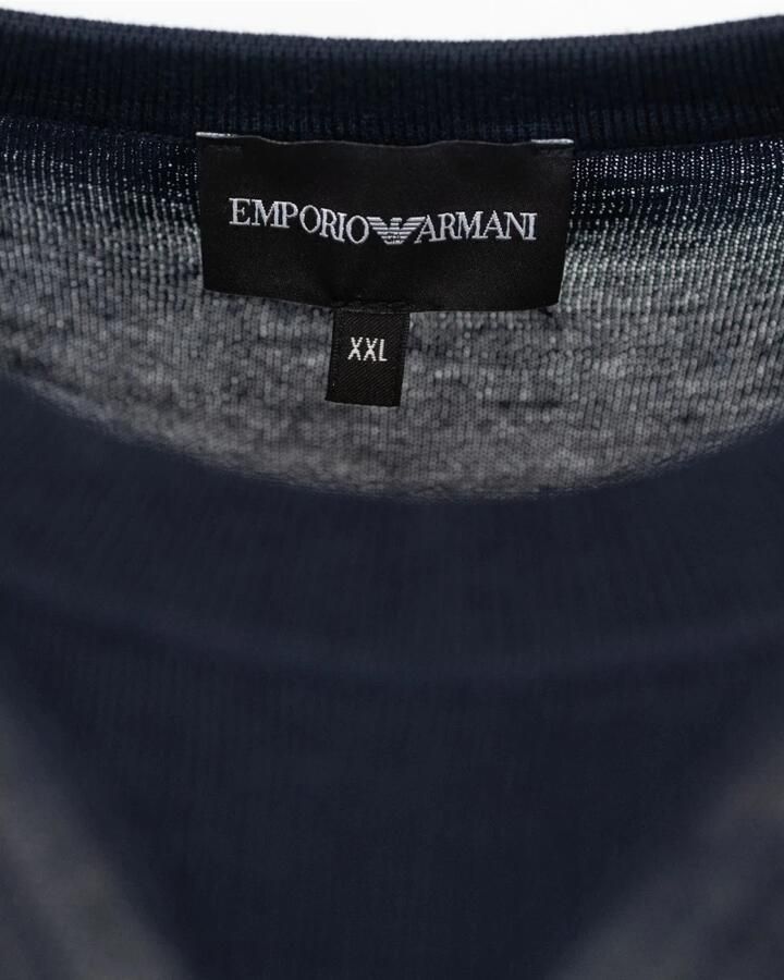 Emporio Armani Blauwe Sweaters met Geribbelde Manchetten en Kraag Blauw Heren