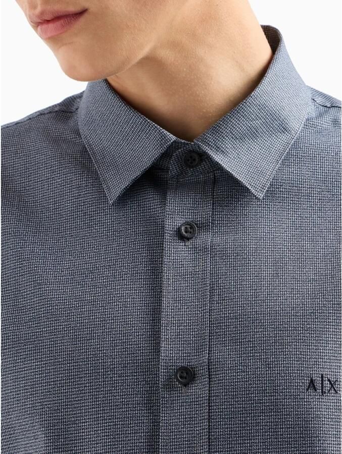 Emporio Armani Blauwe Microfantasia Logo Shirt Blue Heren