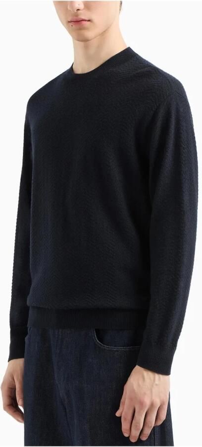Emporio Armani Blauwe Trui met Ribdetails Blue Heren - Foto 2
