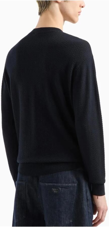 Emporio Armani Blauwe Trui met Ribdetails Blue Heren