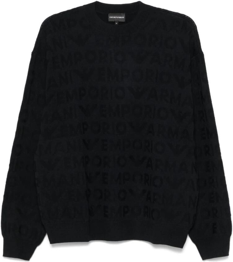 Emporio Armani Blauwe Navy Wollen Trui met Links Patroon Blue Heren - Foto 10