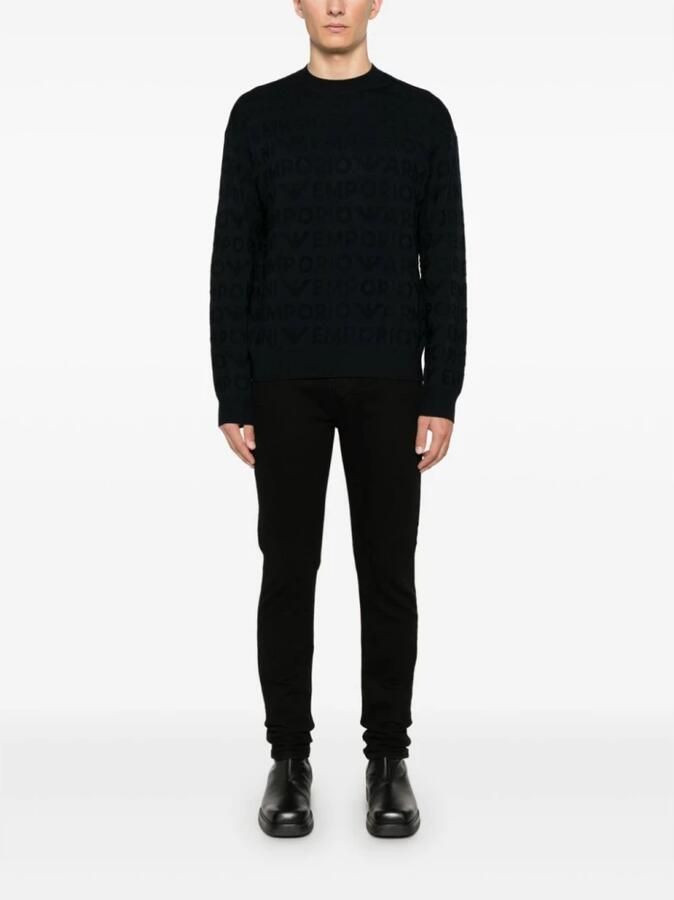 Emporio Armani Blauwe Navy Wollen Trui met Links Patroon Blue Heren - Foto 9