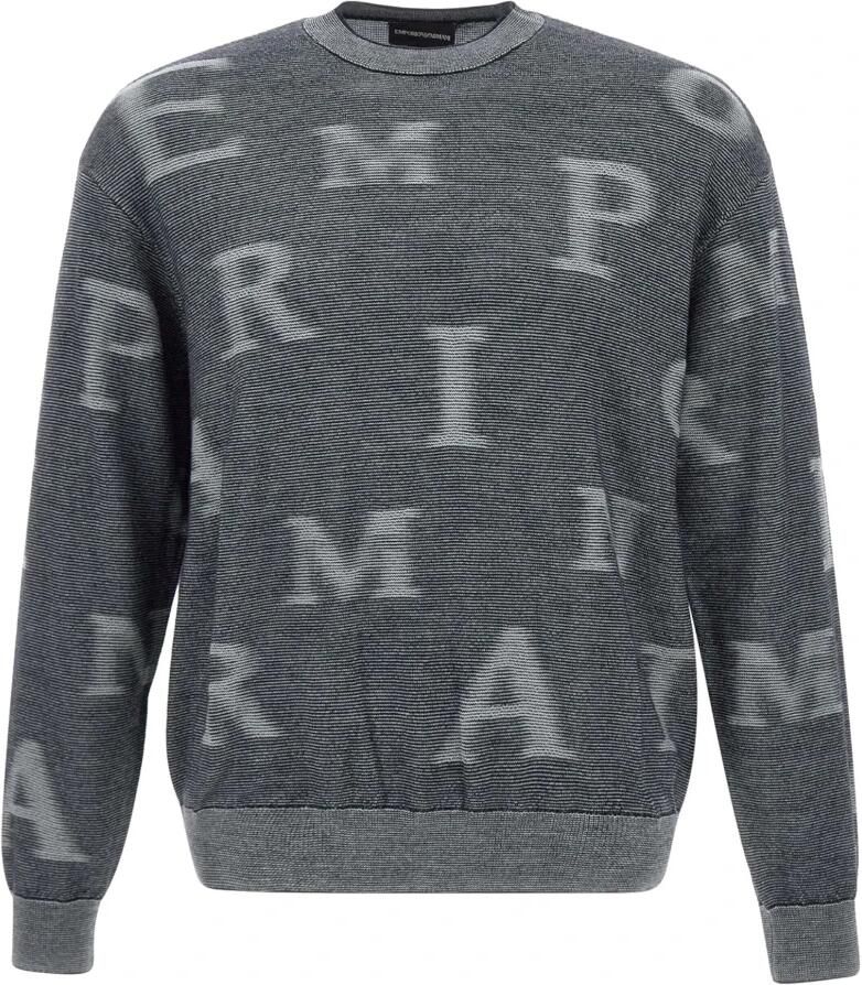 Emporio Armani Monogram Trui Fijn Gebreid Logo Print Gray Heren - Foto 7