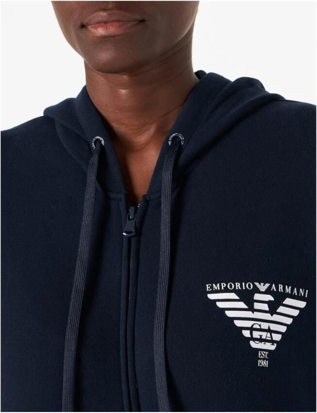 Emporio Armani Blauwe Zip Hoodie met Bedrukt Logo Blue Dames