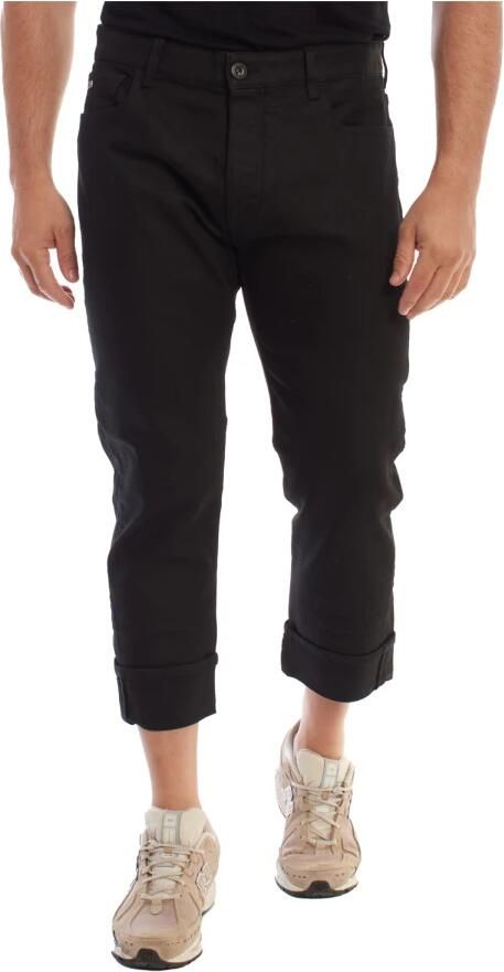 Emporio Armani Denim straight fit broek met omgeslagen zomen Black Heren - Foto 5