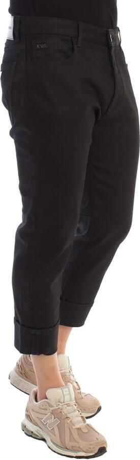 Emporio Armani Denim straight fit broek met omgeslagen zomen Black Heren - Foto 4