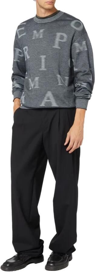 Emporio Armani Monogram Trui Fijn Gebreid Logo Print Gray Heren - Foto 8