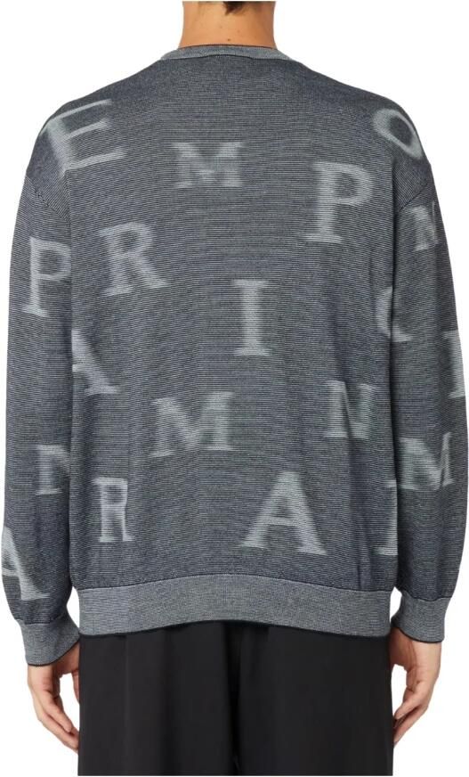 Emporio Armani Monogram Trui Fijn Gebreid Logo Print Gray Heren - Foto 5