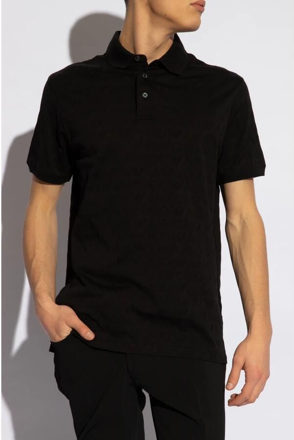 Emporio Armani Zwarte Jacquard Katoenen Poloshirt Black Heren