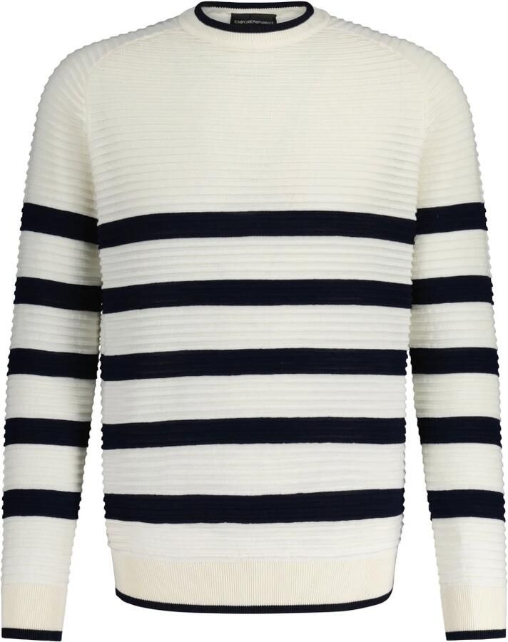 Emporio Armani Gestreepte Ronde Hals Trui White Heren