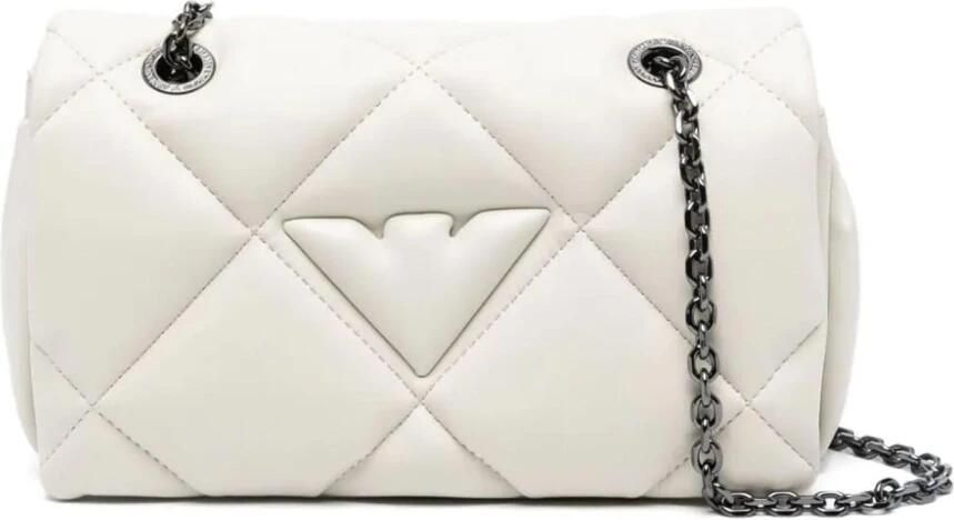 Emporio Armani Witte Matelassé Tas met Metalen Schouderband White Dames