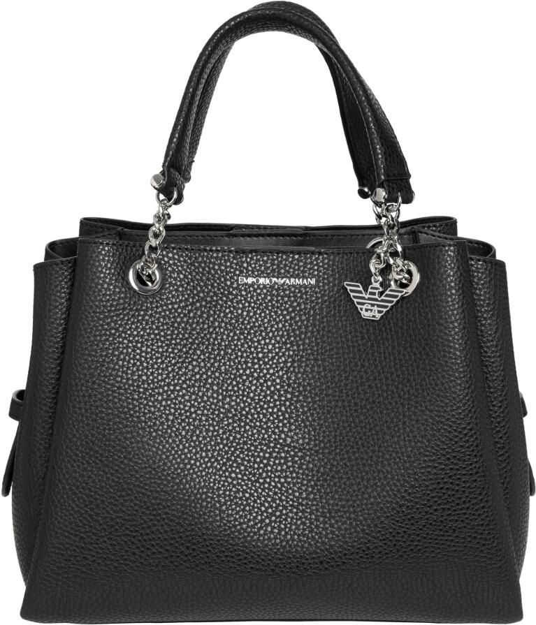 Emporio Armani Zwarte gehamerde imitatieleren handtas met logo bedel Black Dames - Foto 5