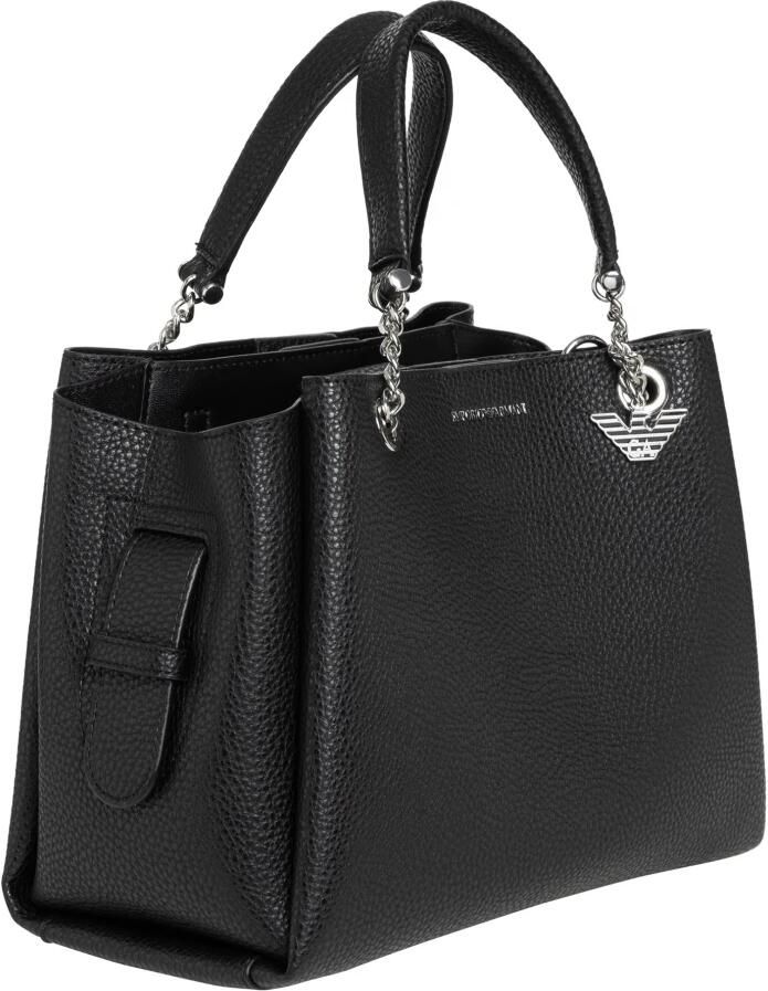 Emporio Armani Zwarte gehamerde imitatieleren handtas met logo bedel Black Dames - Foto 6